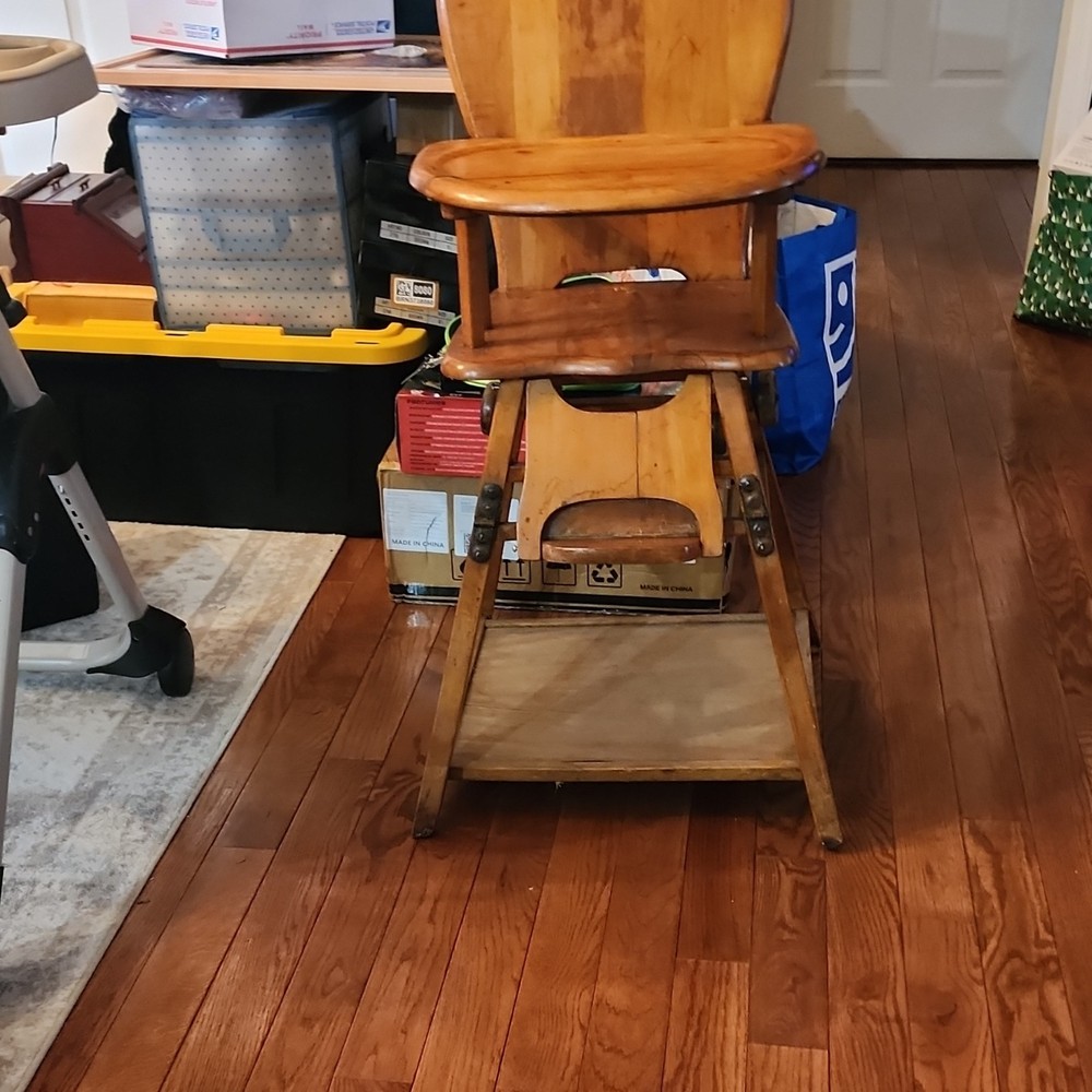 Vintage Wooden Baby High Chair Brown with Removable Tray
