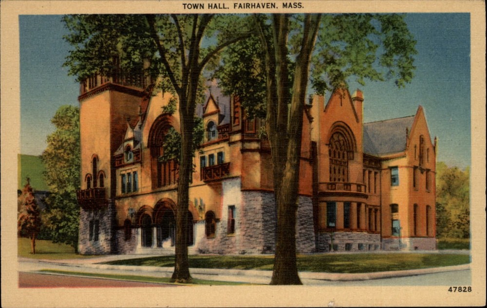 Town Hall Fairhaven Massachusetts ~ 1930s linen postcard