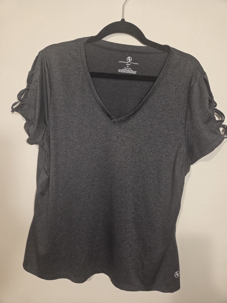 Adrienne Vittadini Dark Gray Strap V-Neck Short Sleeve Top Women's XL