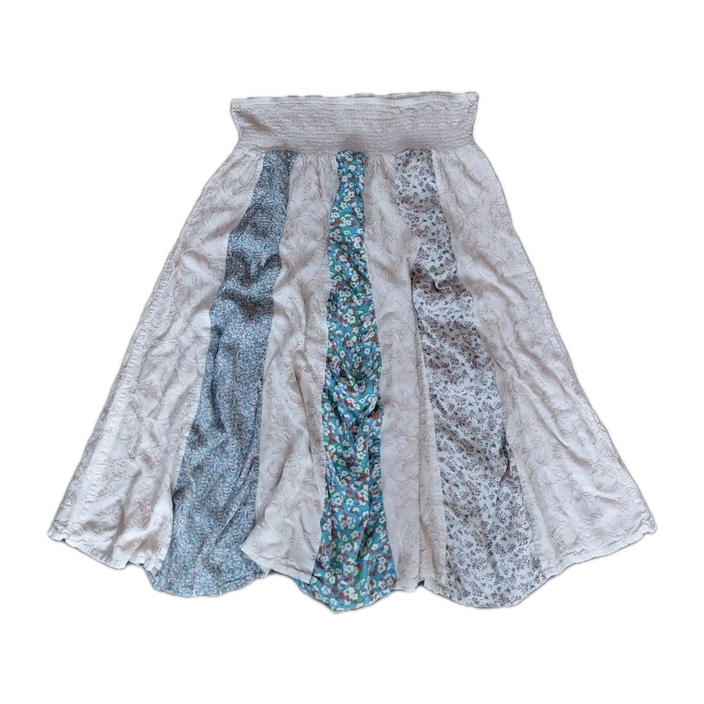 Blue Sky Smocked Bohemian Patchwork Maxi Skirt Womens Size 2X Floral Cottagecore