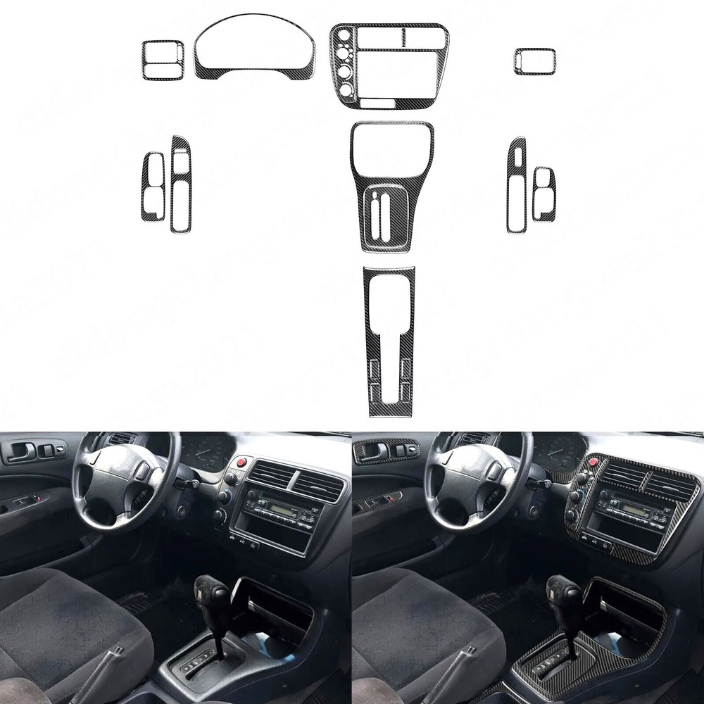 24Pcs Real Carbon Fiber Dash Trim Kit for Honda Civic 1999-2000 Interior Overlay