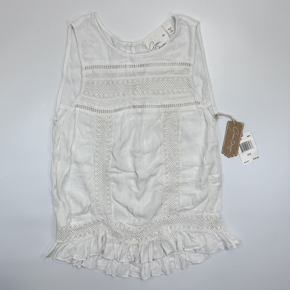 NWT White Lace Sleeveless Button Back Blouse by Green Dragon Size XS