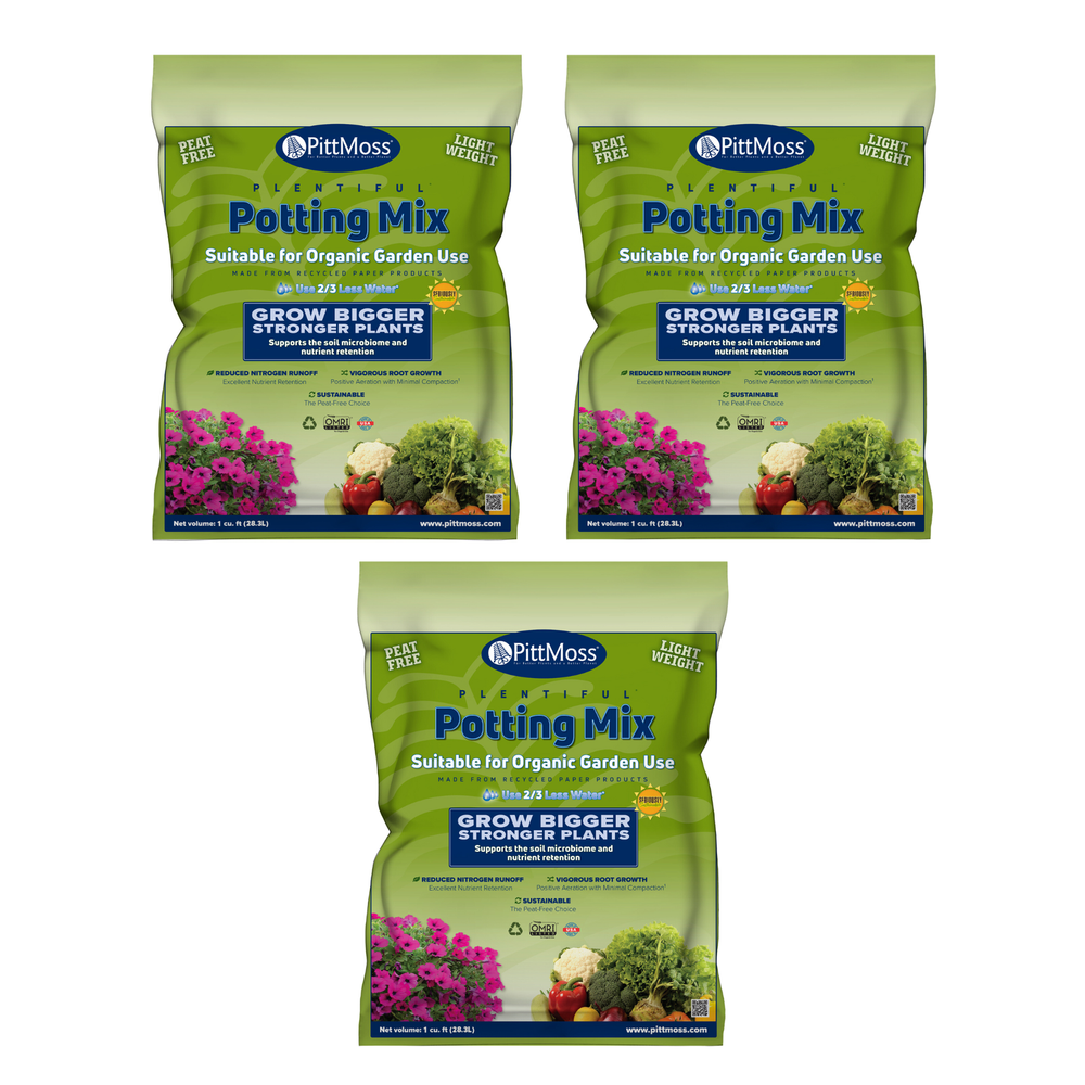 PittMoss Plentiful Organic Peat-Free Potting Mix, 1 cu ft (Pack of 3)