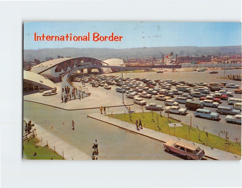 Postcard Aerial View of International Border at Tijuana Baja California Mexico