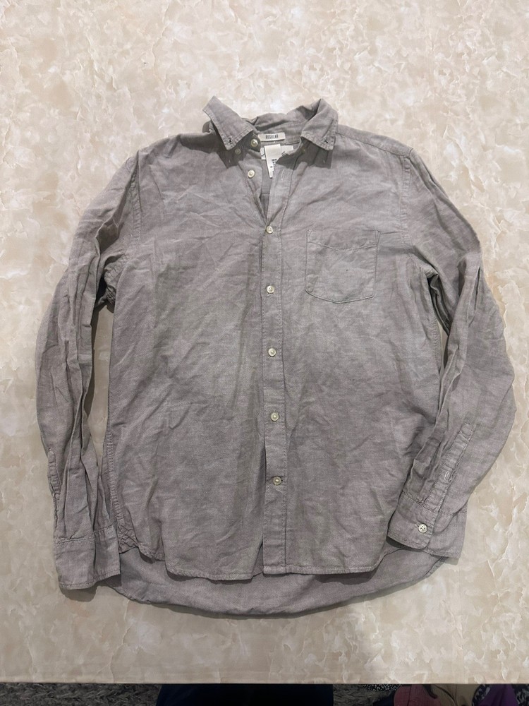 H&M L.O.G.G  Button Down Shirt Mens MEDIUM BEIGE OXFORD CASUAL LONG SLEEVE