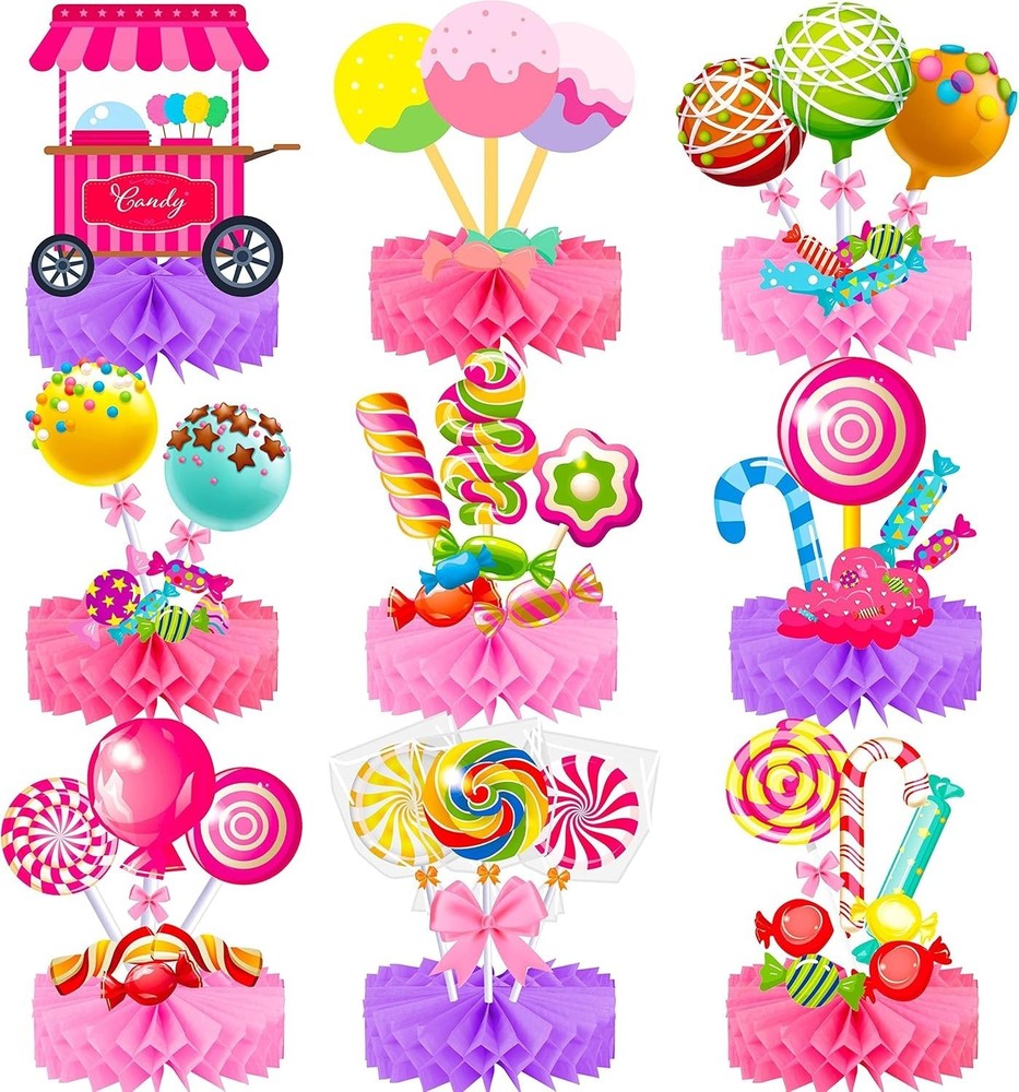 Candyland Party Table Decorations 9pcs Candyland Lollipop Table Honeycomb Cen...