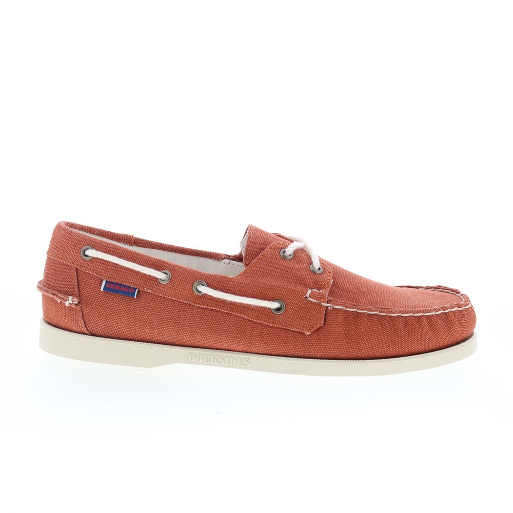Sebago Portland Washed Canvas Mens Brown Canvas Loafers & Slip Ons Boat Shoes