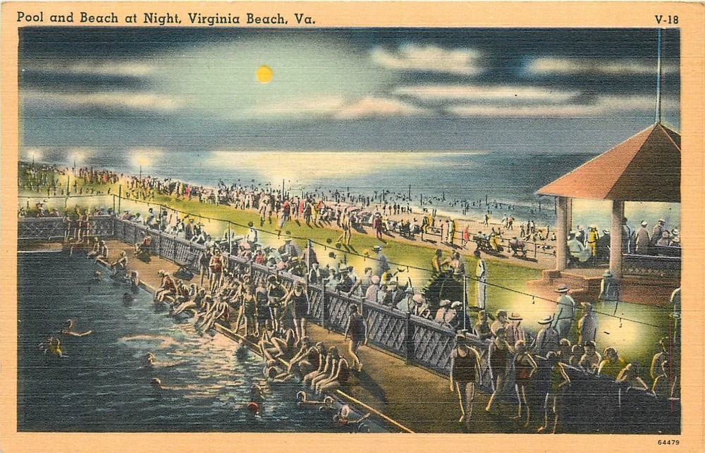 1940s Virginia Beach Virginia Pool Beach Night occupation Postcard 26-2776