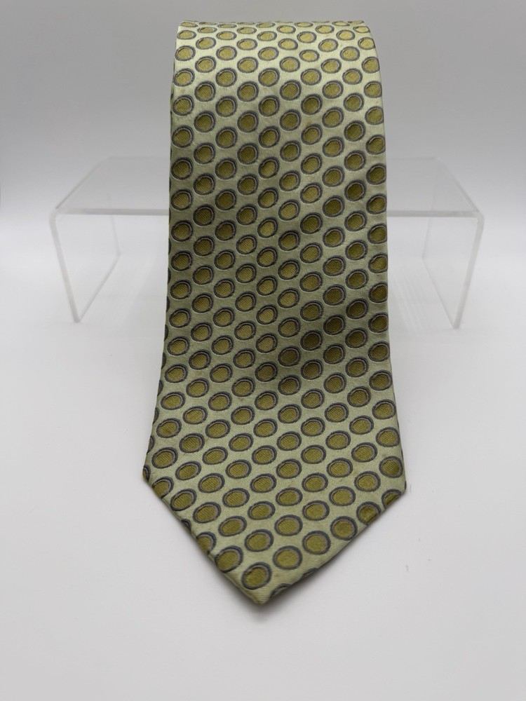 XMI Patrick James Men's Green Geometric Silk Tie Handmade in USA Imported Fabric