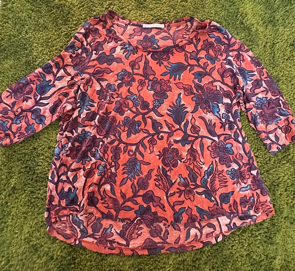 Peruvian Connection Womens Blouse Floriston Tee 100%Prima Bohemian Terracota Xl