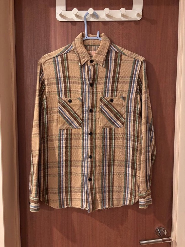 Sugar Cane Flannel Shirt Brown Mens Long Sleeve Vintage Size S _#173