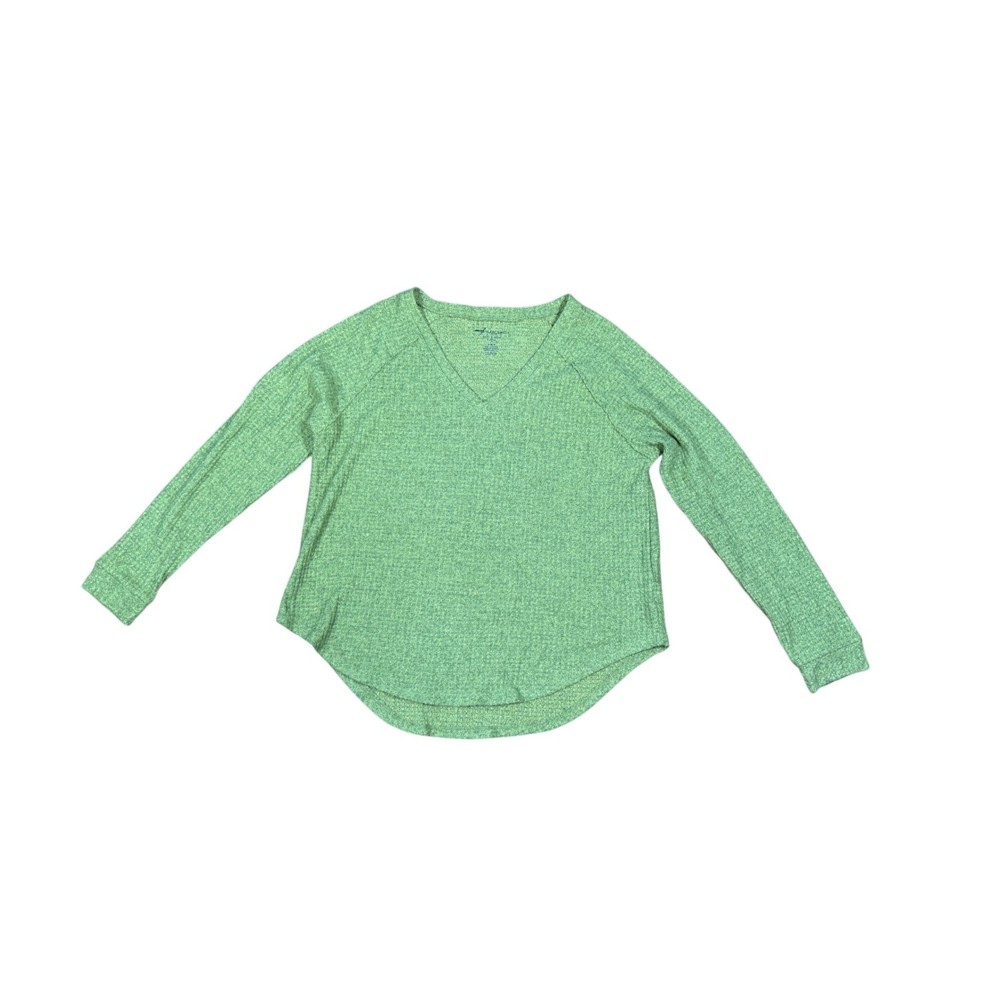 American Eagle Soft & Sexy Plush Green V-Neck Long Sleeve Top Comfy Casual