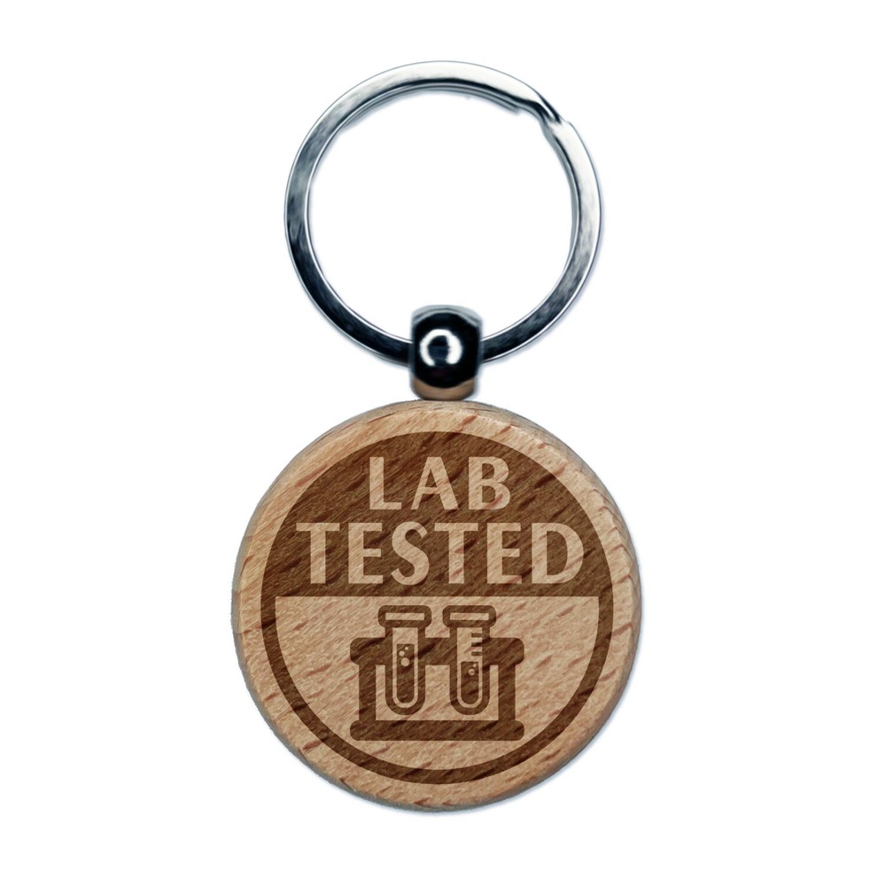 Lab Tested Science Vials Wood Keychain with Engraved Charm  
