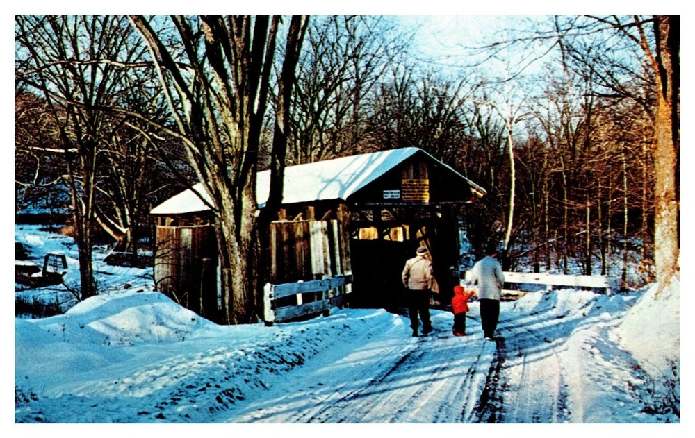 Teegarden OH Ohio Centennial Sentinel Covered Bridge Winter Chrome Postcard