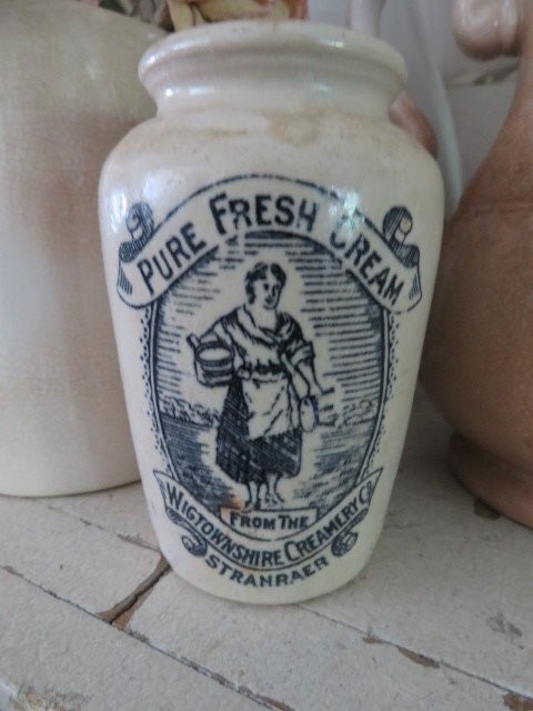 Old Vintage Stained Stoneware Ironstone ADVERTISING POT JAR Pure Fresh Cream