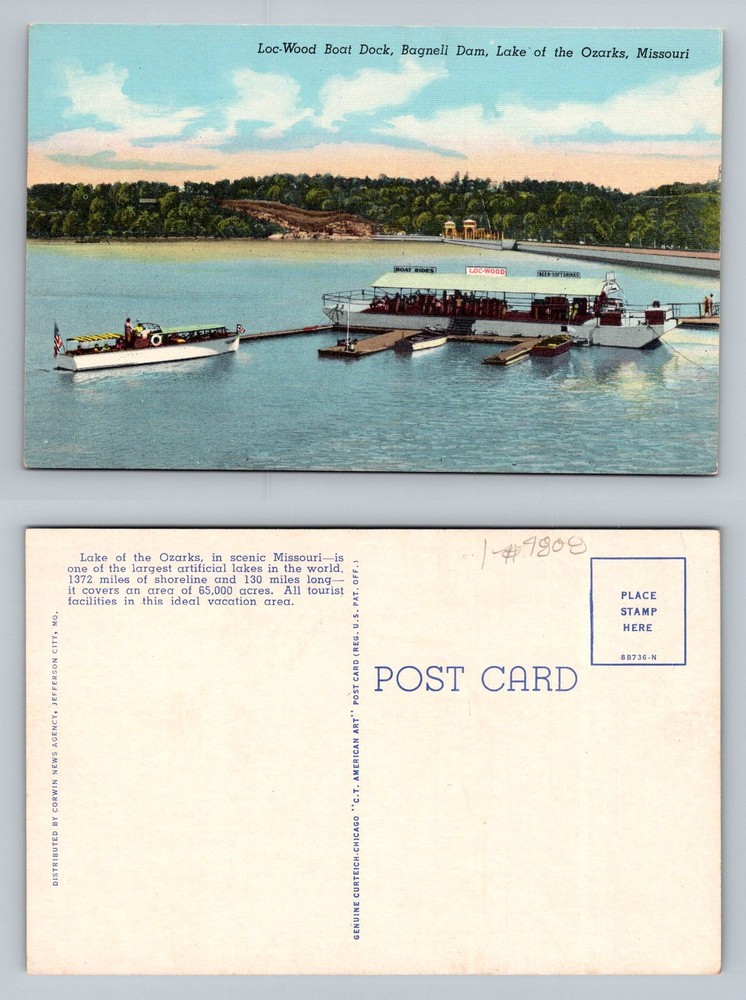 Lake Of The Ozarks, MO-Missouri, Loc-Wood Boat Dock Bagnell Dam Vintage Postcard