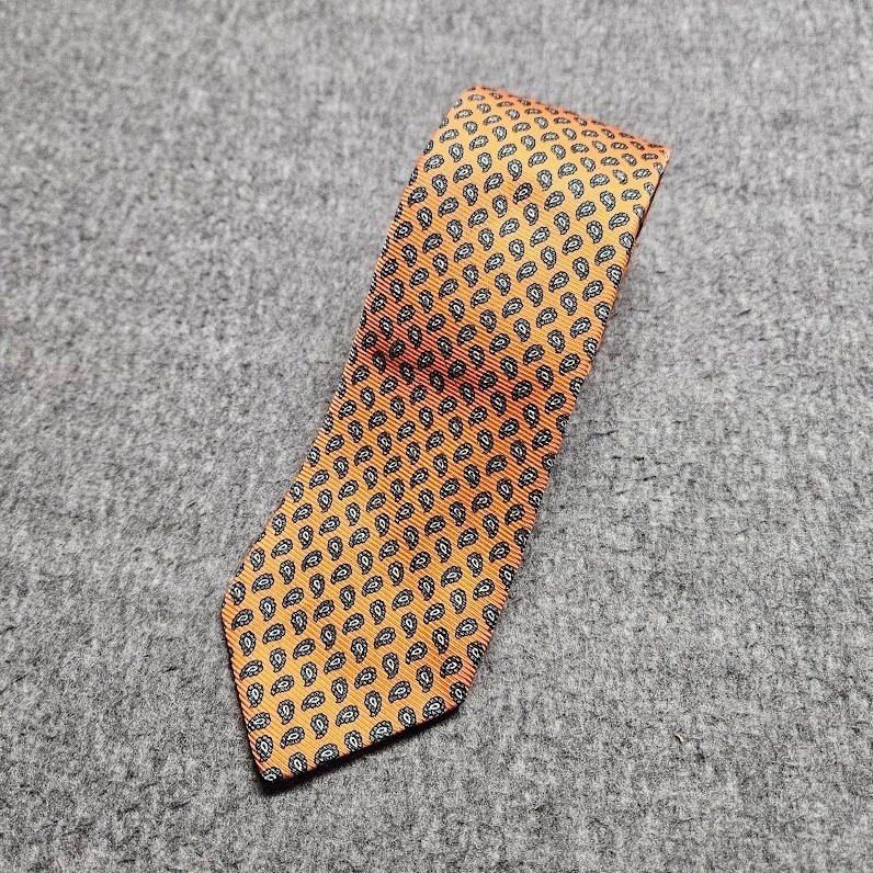Polo Ralph Lauren Necktie Mens OS Orange Paisley Silk Ribbed Classic Tie