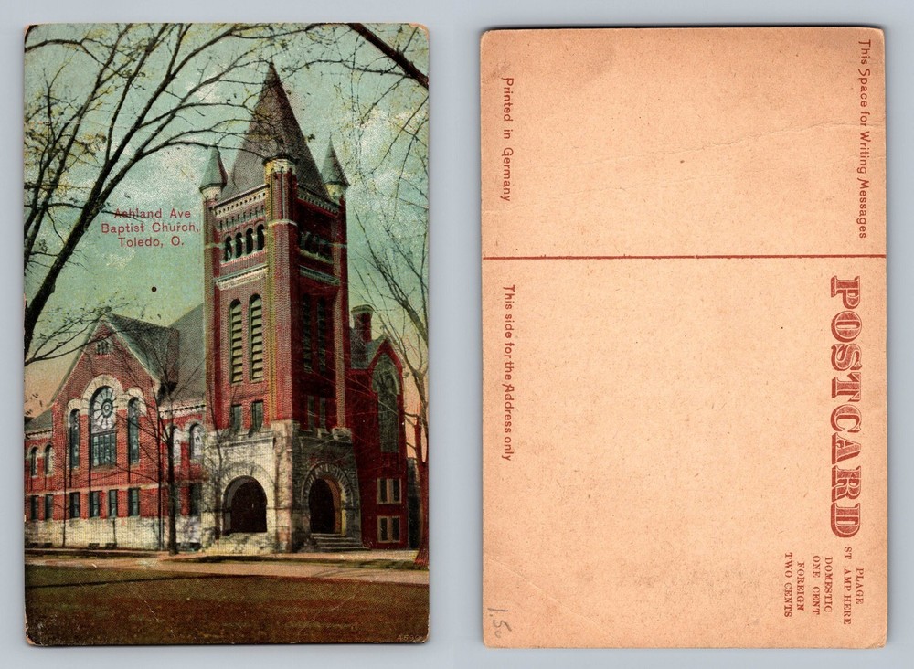 Toledo, OH-Ohio, Ashland Ave Baptist Church Tower View, Vintage Postcard