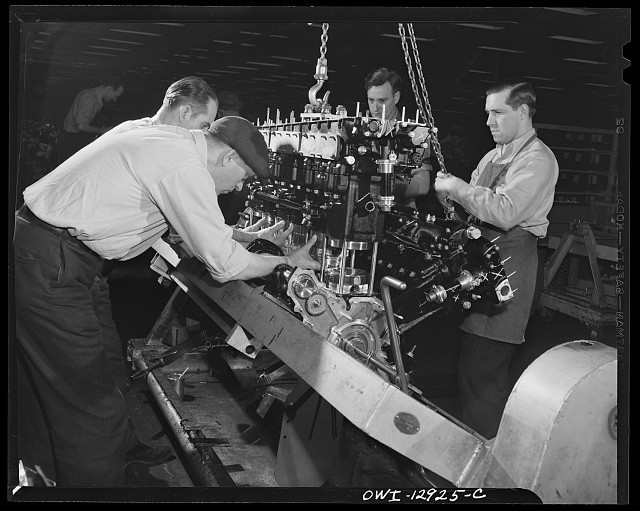 Detroit Michigan 1943 Packard Rolls Royce engine assembly pistons cylinder bank
