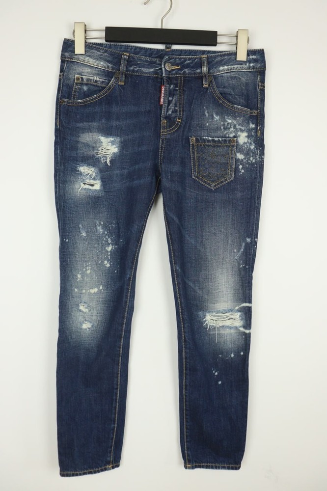 DSQUARED2 Blue Wash Denim Studs Skinny Distressed Jeans SZ 38 / W32 Button Fly