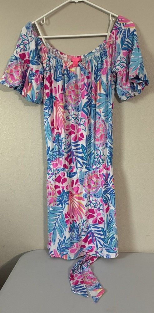 Lilly Pulitzer Lana Skort Romper Off the Shoulder Blue/Pink Women’s Medium