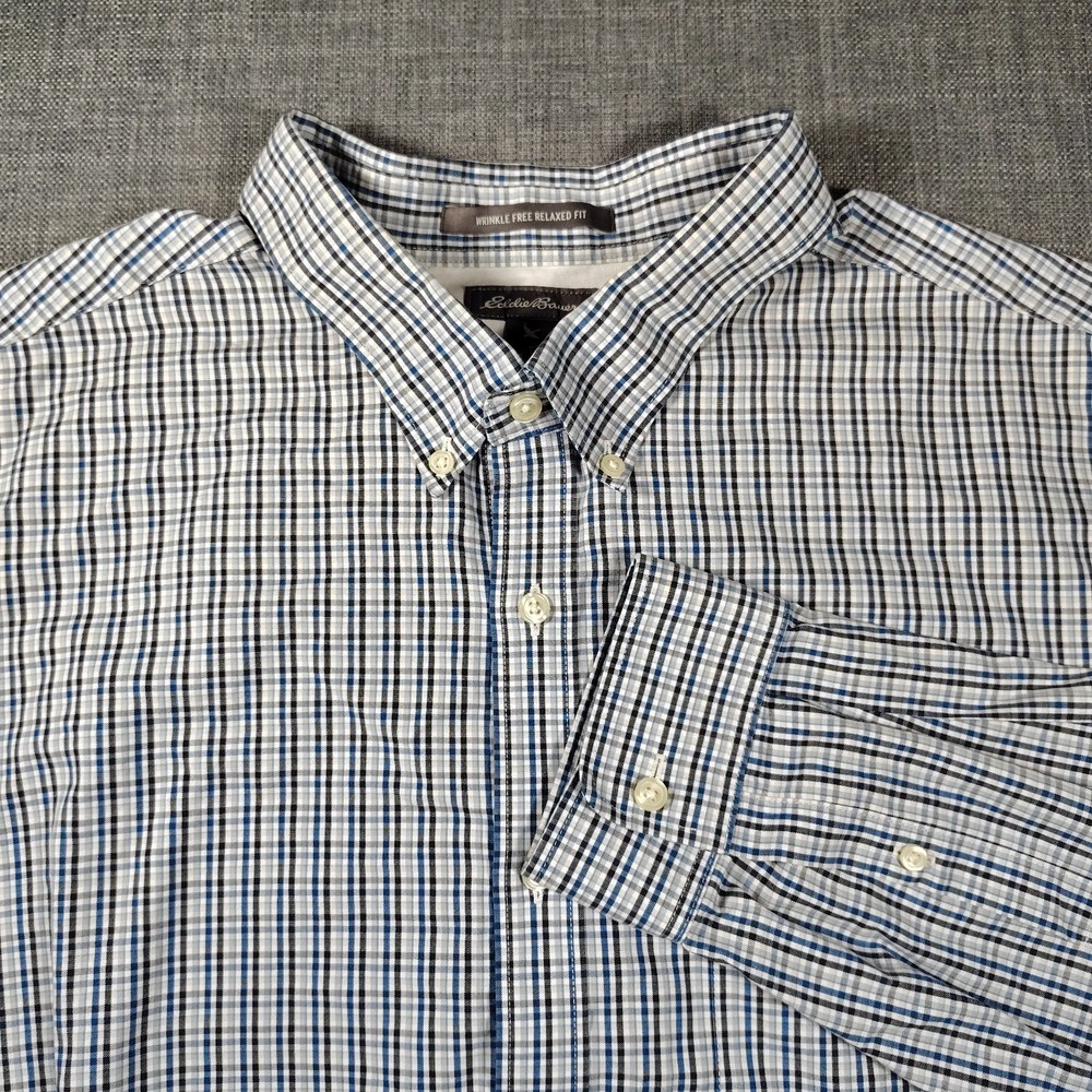 Eddie Bauer Shirt Mens 3XL Tall Tartan Relaxed Fit Button Down Wrinkle Free