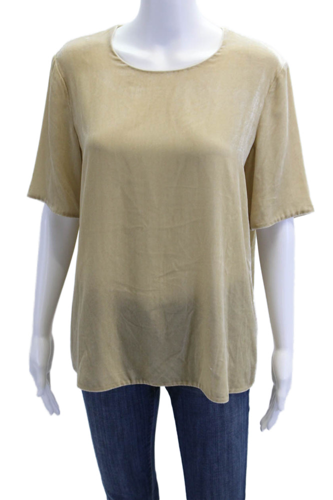 Vince Women's Round Neck Short Sleeves Slit Hem Blouse Beige Size MFree Shipping in US $100+ Orders | $6.95 Orders Below