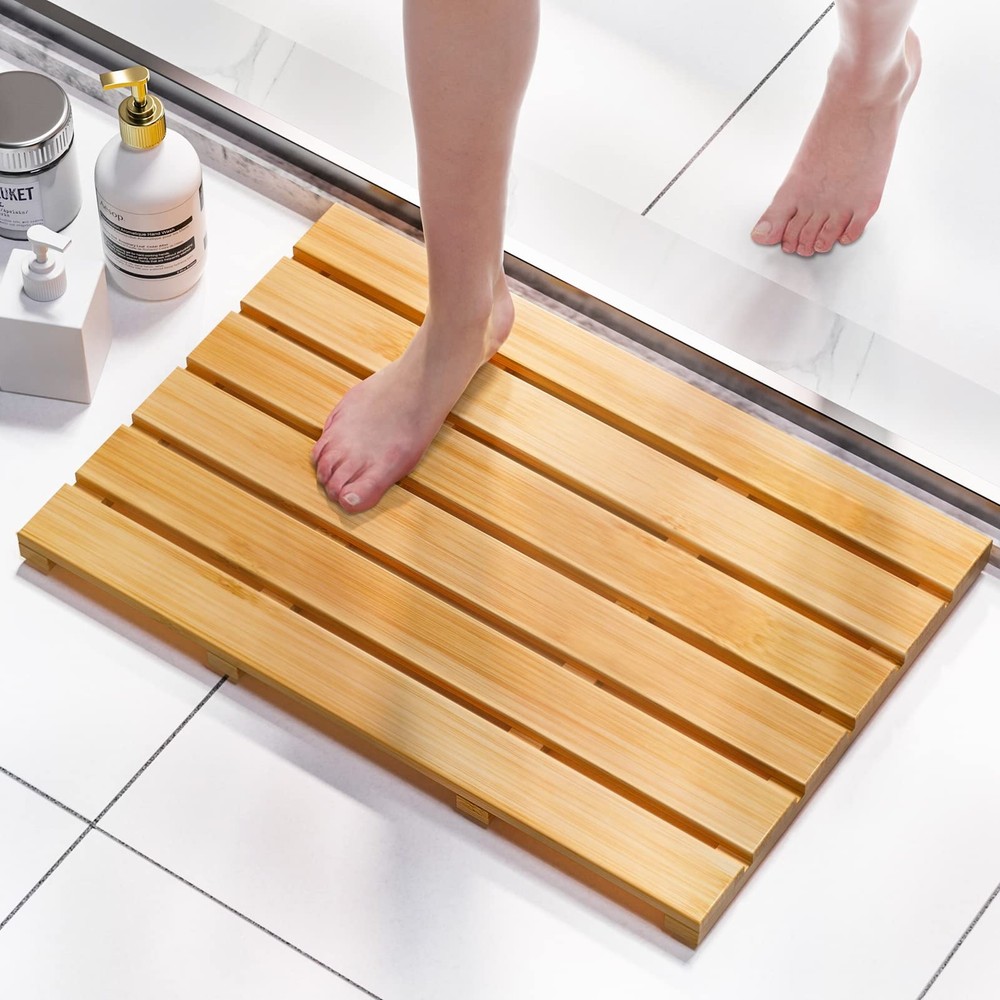 Non-slip bamboo bath mat for shower waterproof wooden floor