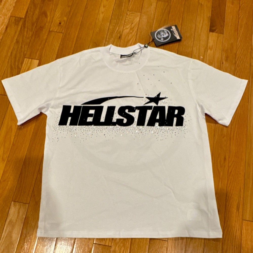 Hellstar Graphic Logo Men's White & Black Cotton Jersey Crew Neck T-Shirt Size M