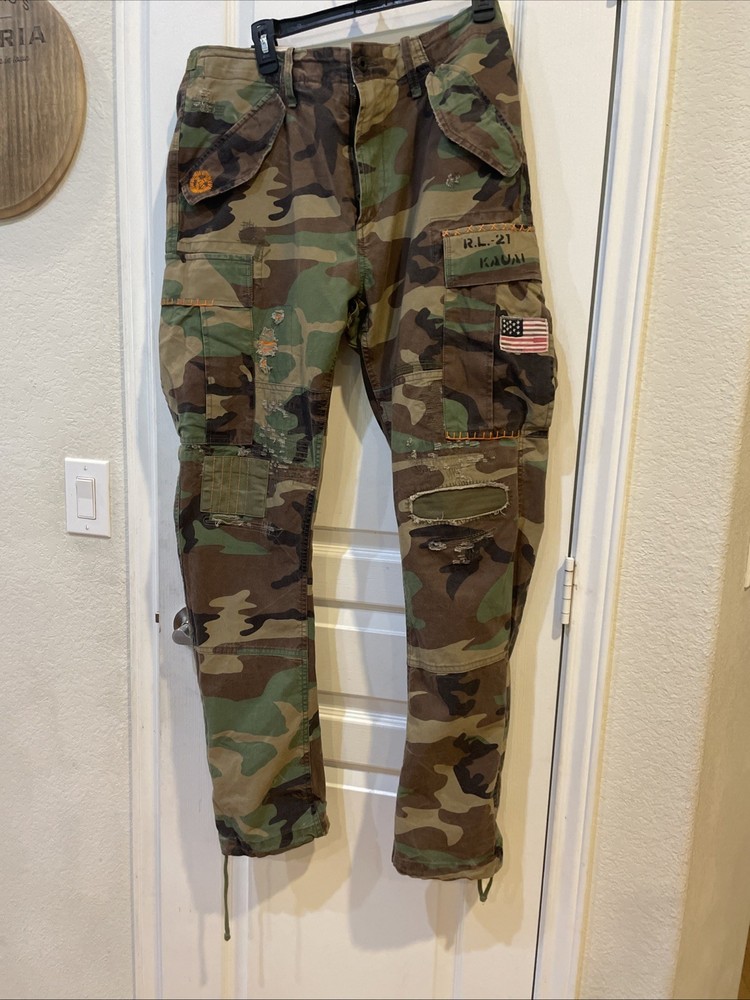 34X34 Polo Ralph Lauren Men’s Kauai Camo Distressed Cargo Flag Utility Pants
