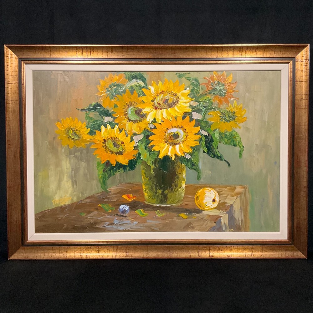 Vintage Framed Large Original Still Life Oil on Canvas 