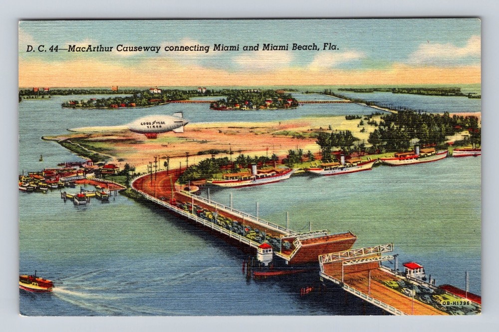 Miami Beach FL-Florida MacArthur Causeway Vintage Postcard