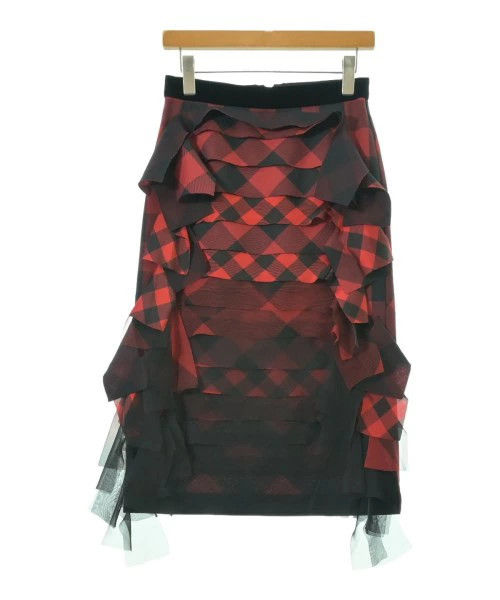 Sacai Women's Check Maxi Skirt Red Black Wool Polyester Vintage Used S