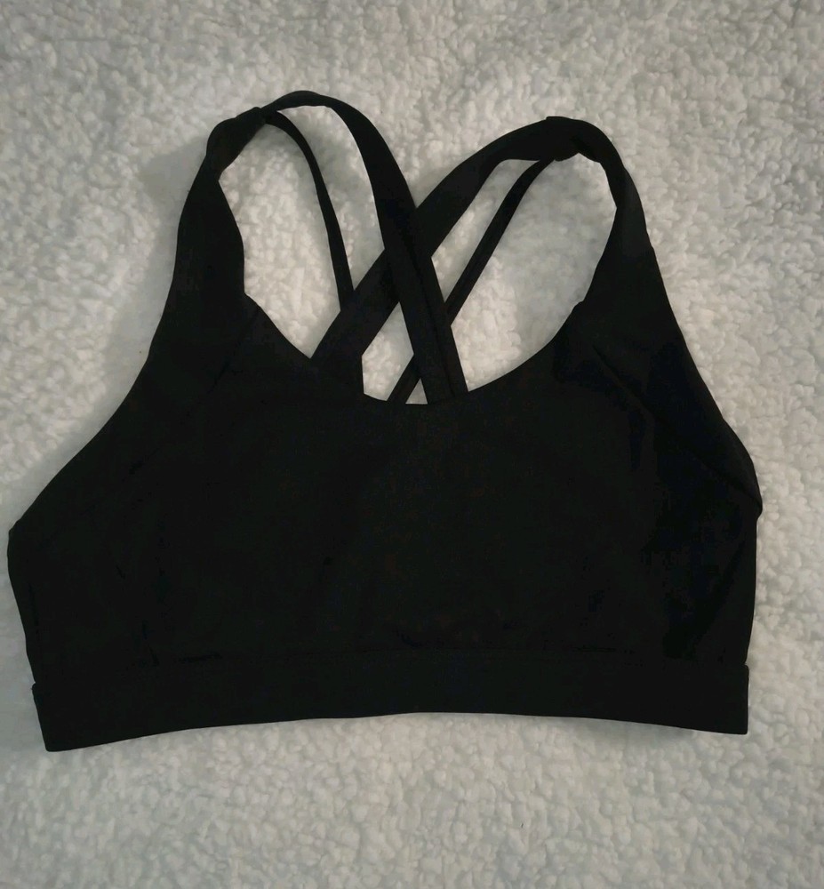 Women Black Sports Bra Strappy Back Medium M Athletic Workout Gym Top