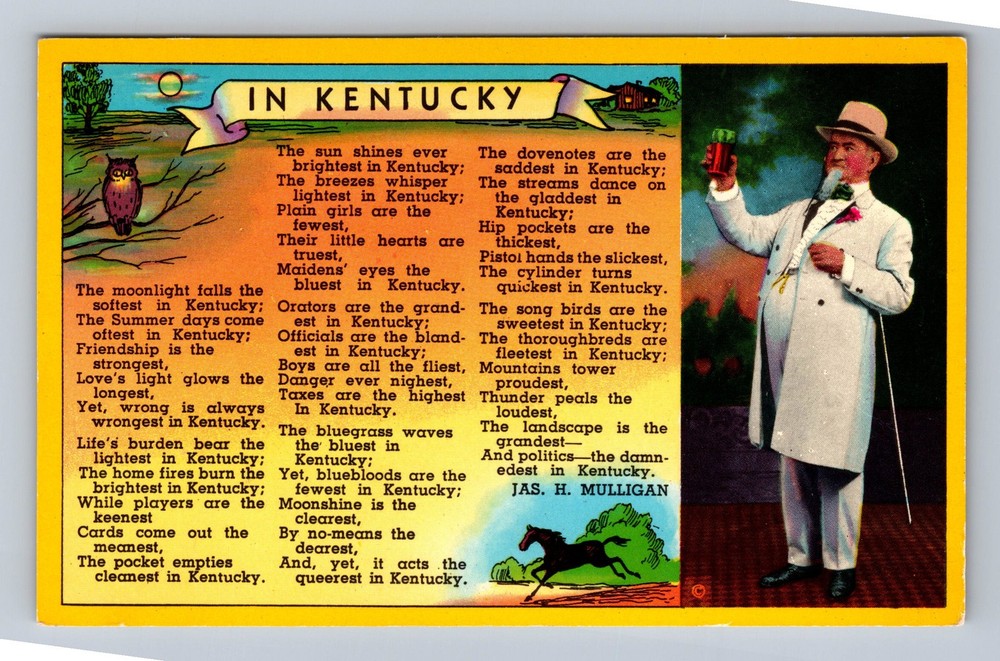KY- Kentucky Greetings Poem And Man Standing Vintage Postcard
