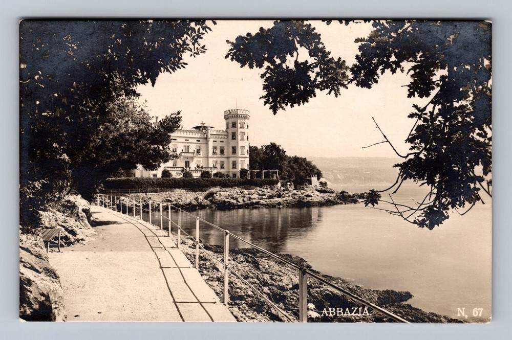 Croatia- Abbazia Coastal Promanade Hotel Standard Souvenir Old Vintage Postcard