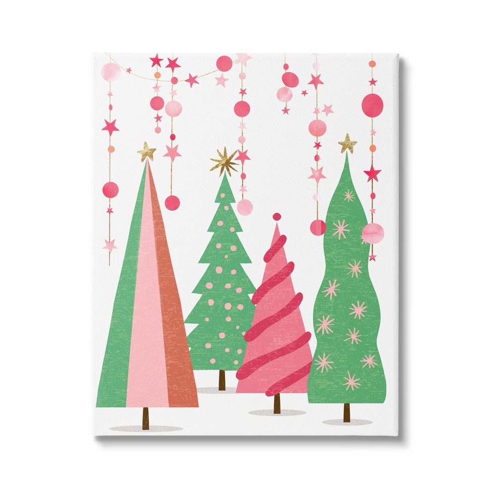 Pink & Green Christmas Trees Canvas Wall Art, Design by Ziwei Li