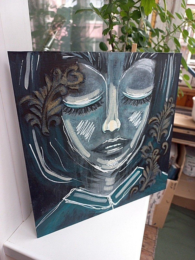 Textured Abstract Portrait of a Woman, 10x10, Contemporary Female Portrait