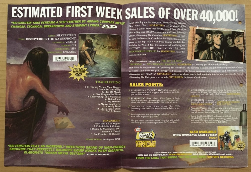 SILVERSTEIN Rare VINTAGE 2005 Fold Open PROMO TRADE AD Poster of Discovering CD