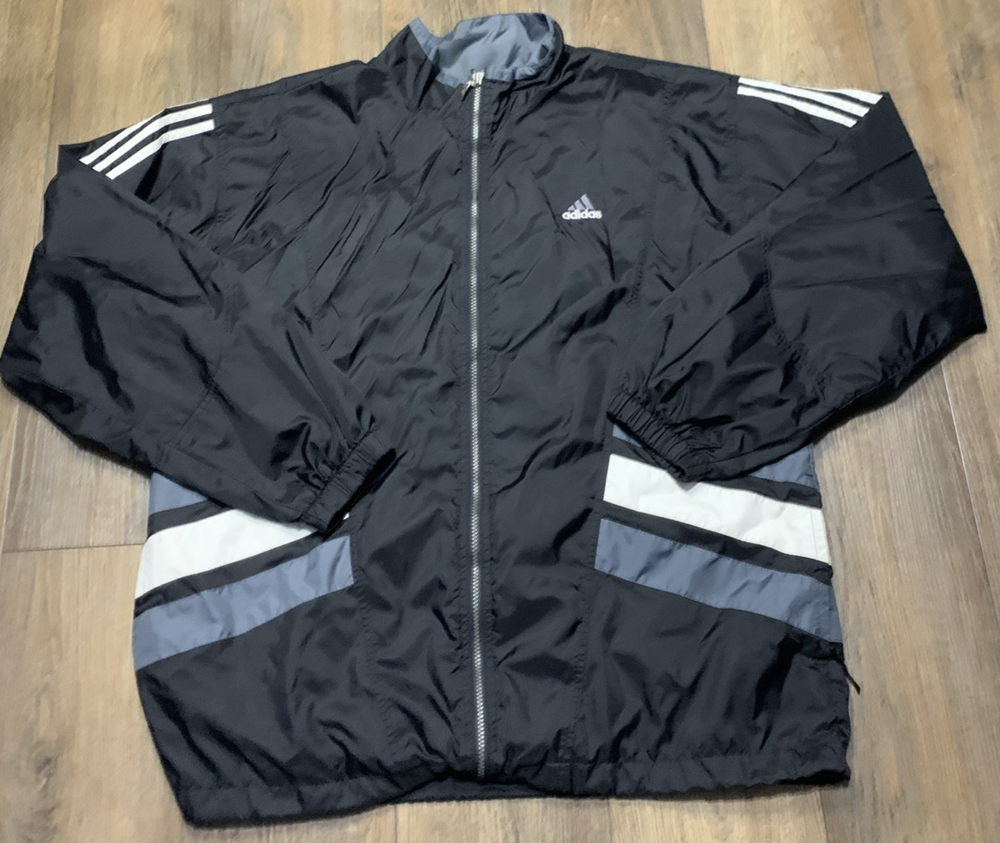 VTG Adidas 90s Men L Full Zip Jacket Windbreaker Embroider Logo Stripe Blokecore
