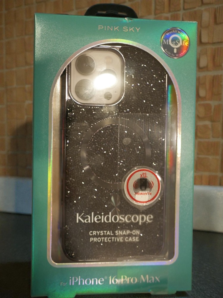 NEW PINK SKY KALEIDOSCOPE BLACK CRYSTAL STONE  IPHONE 16 PRO MAX CELL PHONE CASE