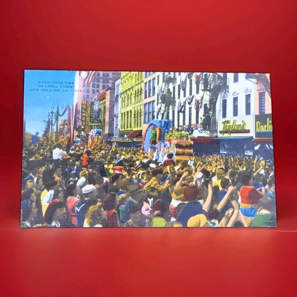 Mardi Gras 1940s Postcard Linen Vintage New Orleans Louisiana USA Canal Street
