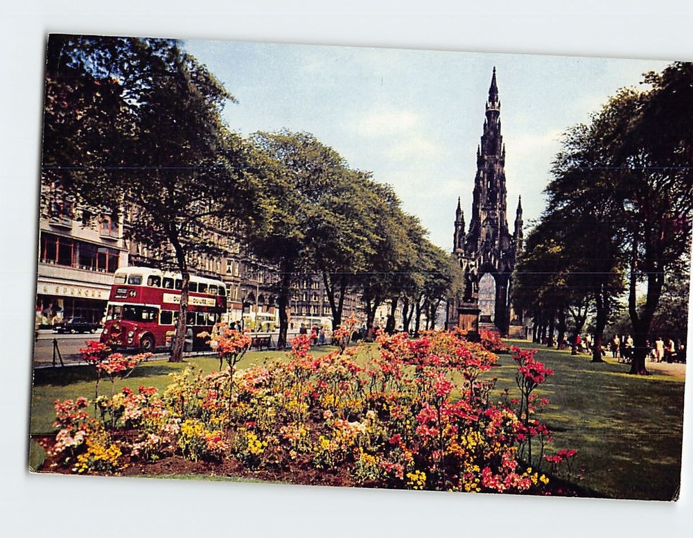 Postcard Princes Street Gardens and Scott Monument Edinburgh Scotland