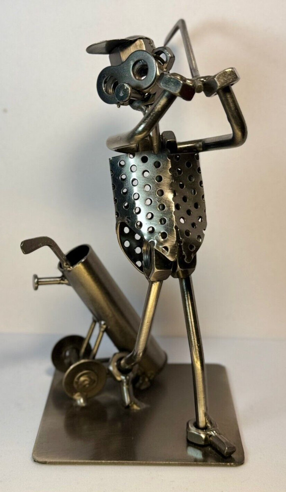 Inz & Kuntz Nuts and Bolts Golfer Figurine - Unique Metal Art Sculpture