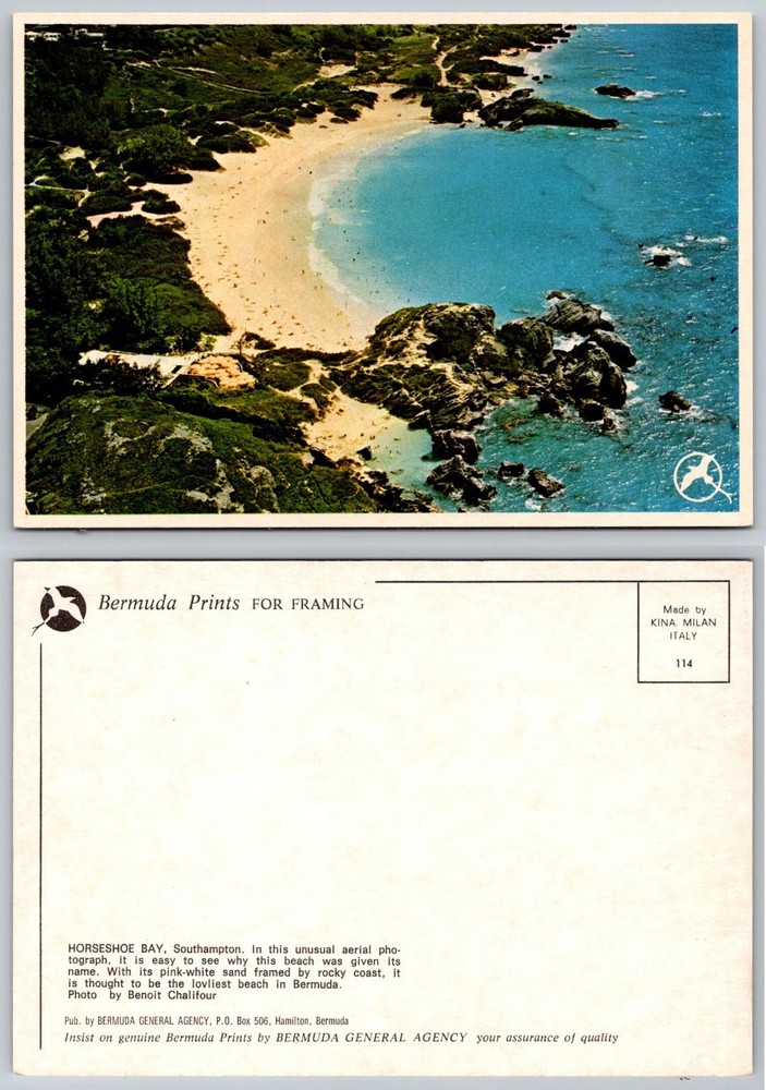 Horseshoe Bay Bermuda Aerial Photo Postcard KINA Milan Italy Vintage