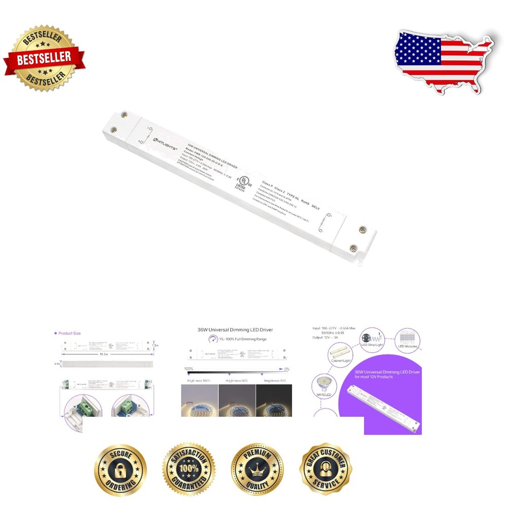 Reliable 36W Dimmable LED Transformer for Lutron & Leviton Dimmer Compatibility