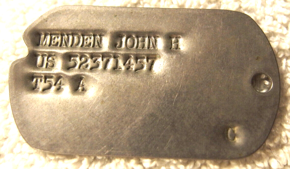 Korean War US Army Notched Dog Tag John H Menden T54 A Vintage Military