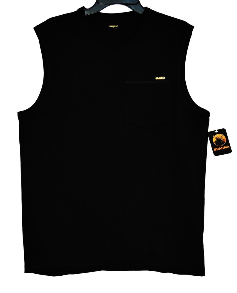 Brahma Men's Black Sleeveless Chest Pocket Tank Top Muscle T-Shirts Tee Medium