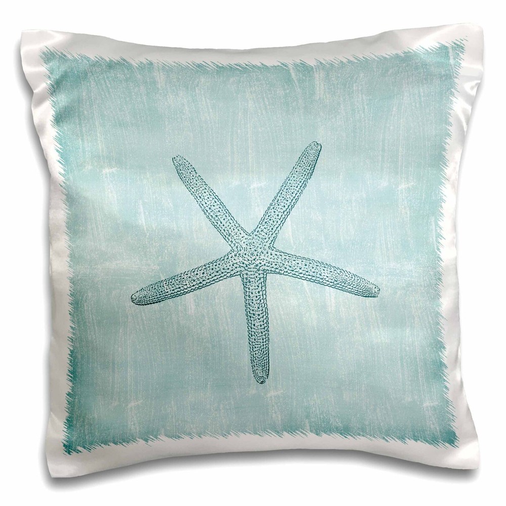3dRose Aqua Starfish Abstract beach theme 16x16 inch Pillow Case