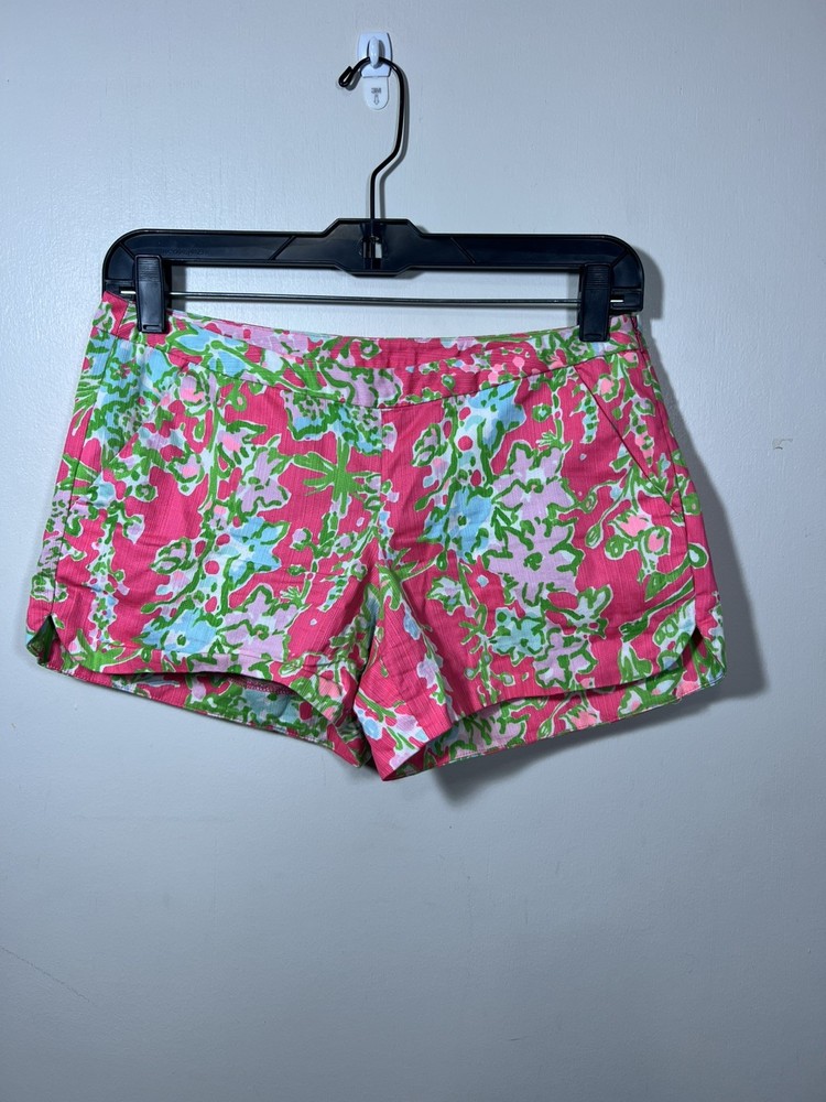 Lilly Pulitzer Women's Size 00 Pink Green Floral Spring Summer Cute Short Shorts
